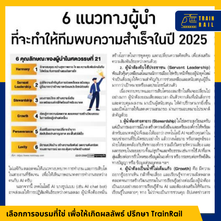 คอลัมน์กรุงเทพธุรกิจ (3 ม.ค. 68) 6 แนวทางผู้นำ ที่จะทำให้ทีมพบความสำเร็จในปี 2025